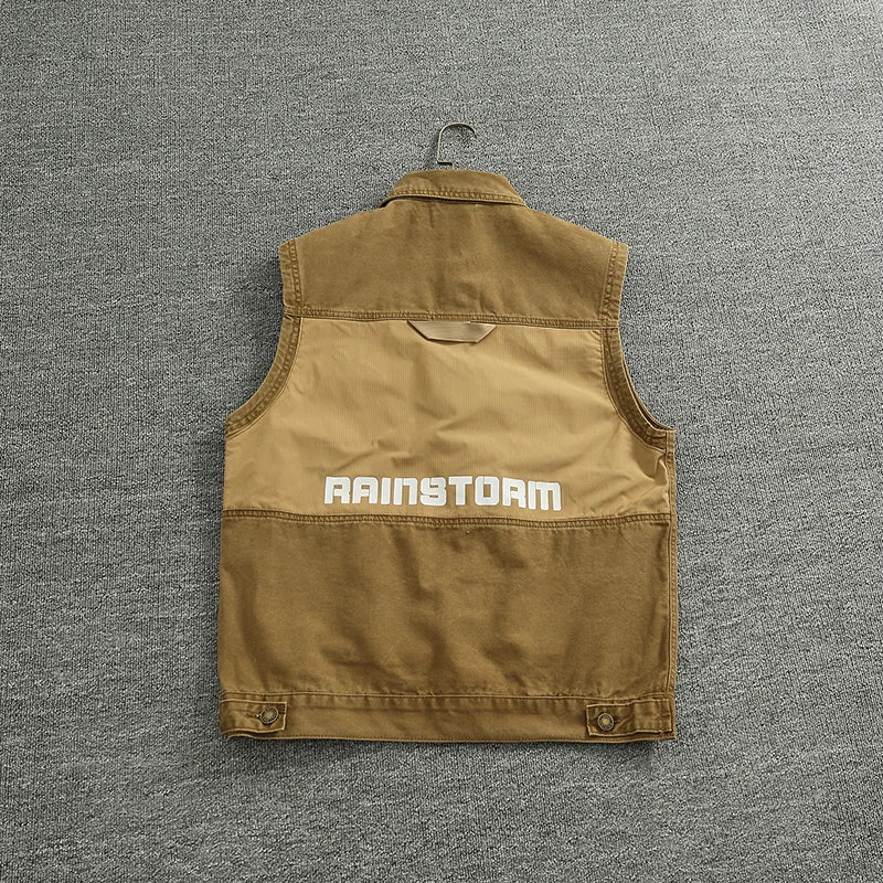 Patchwork stitching vest vest Spring and autumn men and women couples American outdoor multi-pocket sleeveless coat