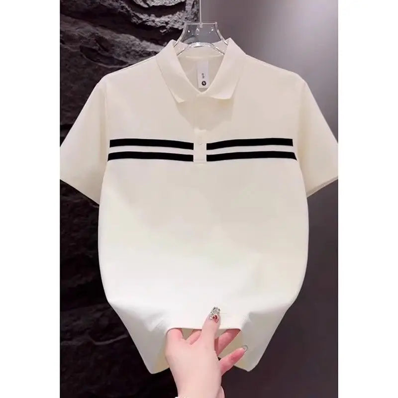 Men's Spliced   striped Polo Shirt Short-sleeved Summer Fashion T-shirt