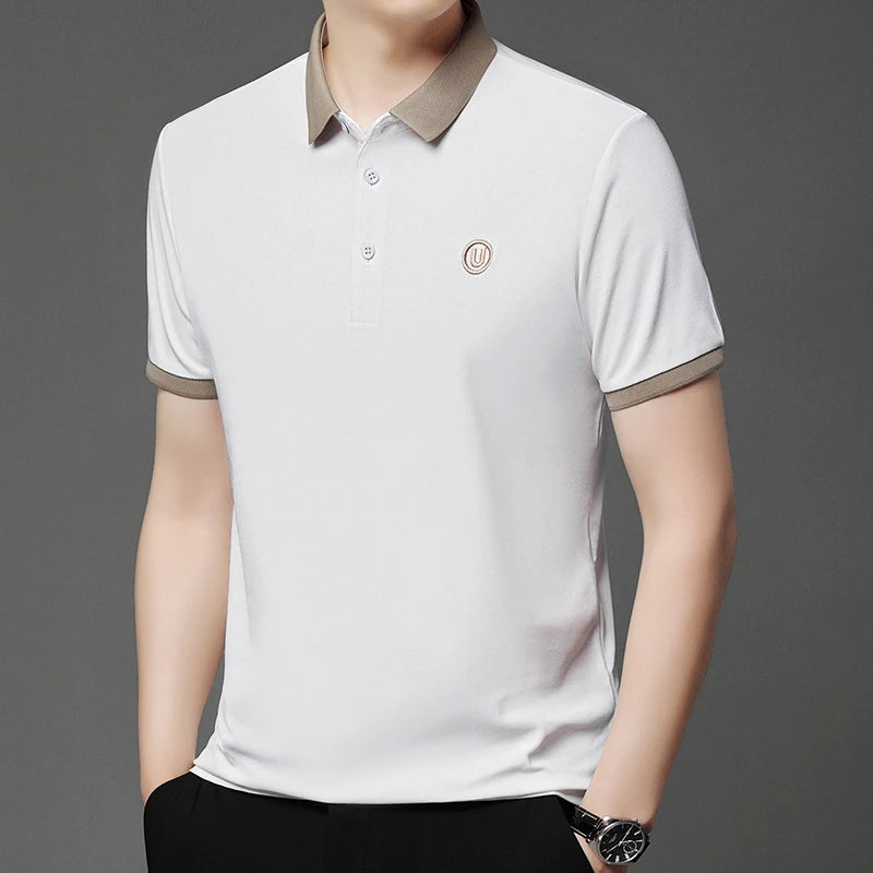 2024 Men's New Embroidered Cotton Business Leisure Short Sleeved POLO Shirt Fashion Short Sleeved Comfortable and Breathable Top