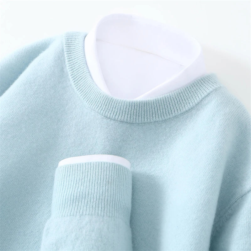 Autumn/Winter Men's 100% Pure Cashmere Pullover Business Casual Solid Knitted Sweater Loose Round Neck Tops Thick Warm Jumper