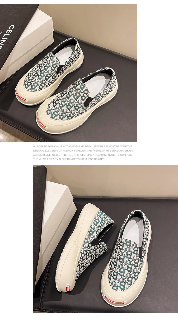 Fashion Designer Women's Platform Sneakers Casual Comfortable Ladies Flat Canvas Shoes Girls Letter Printing Slip-on Loafers