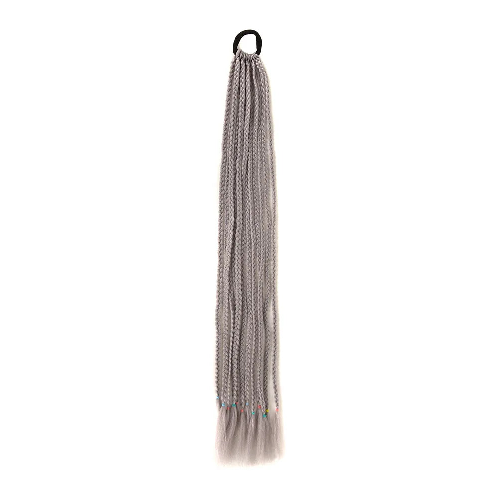 24inch Rubber Band Crochet Mixed Box Braids Plaited Ponytail Synthetic Gradient Dirty Braided Ponytail Hair Extensions for Kids