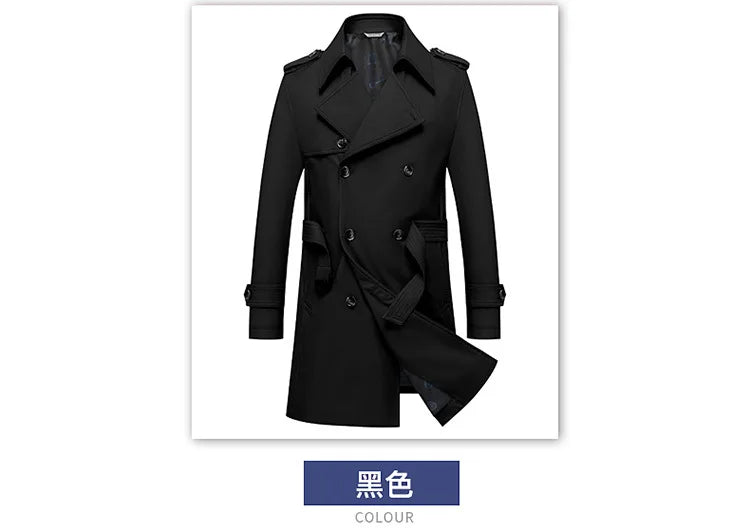 Spring Autumn New Fashion Men's Solid Color Simple Casual Trendy Double-breasted Long Sleeve Plus Size Trench Male Coat Clothes