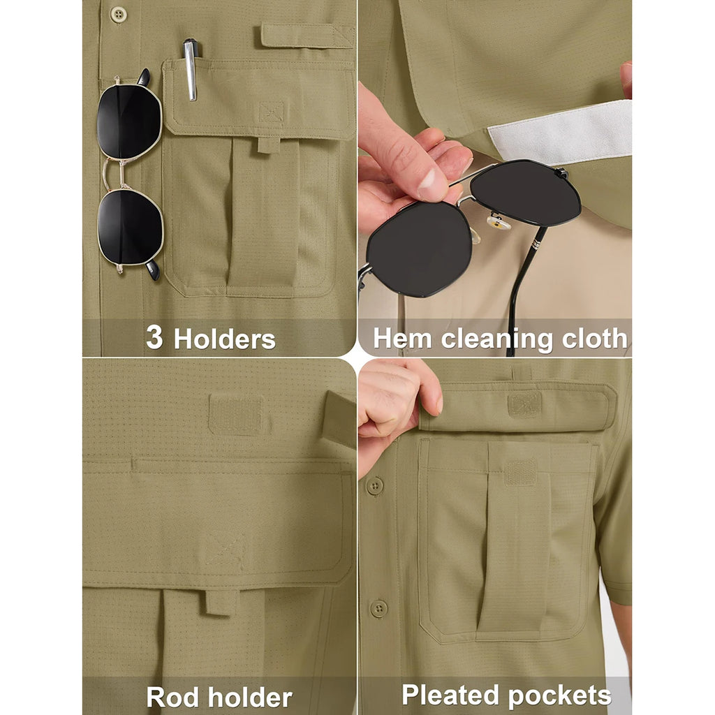 TACVASEN Men‘s Short Sleeve Sun Protection Shirt UPF 50+ Lightweight Quick Dry Fishing Hiking UV Shirt with Pockets for Men