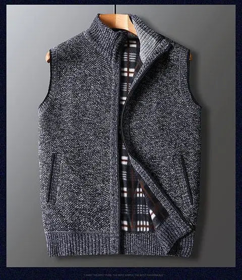 Winter Plus Velvet Thick Wool Vest Thick Knitted Cardigan Chopped Shoulder Vest