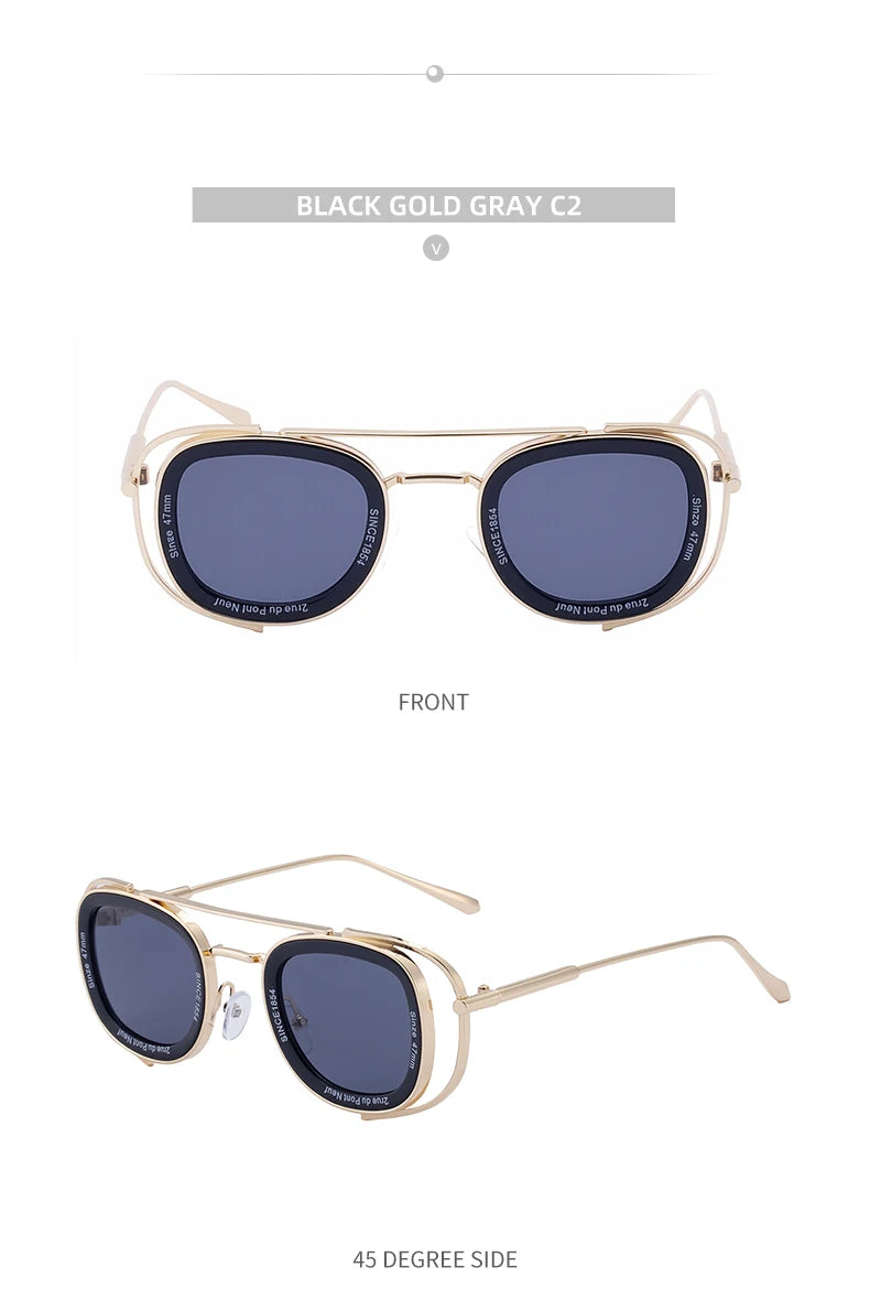 Steampunk Square Pilot Sunglasses Men 2025 Luxury Brand Retro Metal Frame Sun Glasses For Male Double Beam Eyewear UV400 Shades