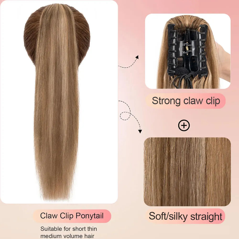 SEGO Claw Clip Ponytail Extension 100% Real Remy Human Hairpiece Pony Tails Hair Extensions Long Straight Ponytail for Women