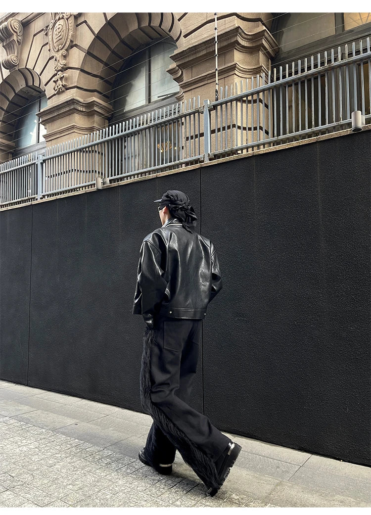 Mauroicardi Autumn Winter Long Black Thick Warm Hairy Shaggy Faux Fur Wide Leg Pants for Mens Luxury Designer Clothes Streetwear