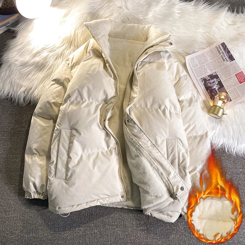 Warm Fleece Winter Lined Puffer Jackets Men Thick Parkas Casual Man Padded Down Outwear Zipper Long Sleeve Outdoor Couple Coat