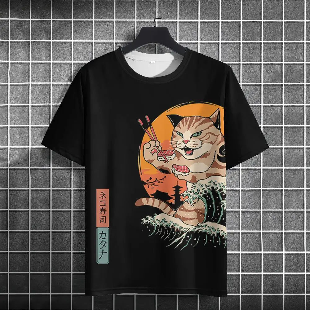 Unisex 2025 T Shirt Men Women Japanese Samurai Cat 3d Printed T Shirts For Casual Fashion Funny Shirt Top Tee Men Clothing