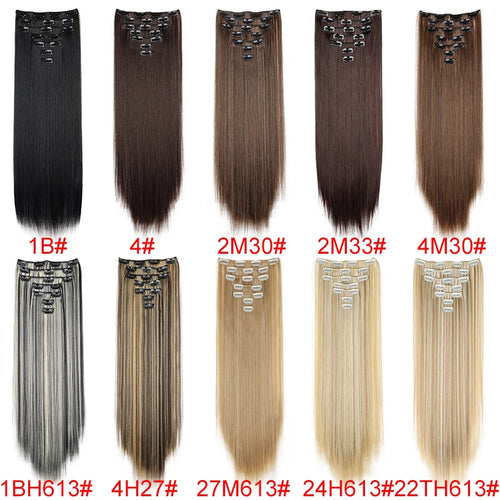 16 clips Synthetic Long Straight Hair Extensions Clips in Hair Black Brown 6Pcs/set Hairpiece for Women