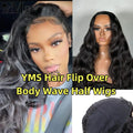 Body Wave Flip Over Human Hair Half Wigs YMS Body Wavy Lace Free Half Wig For Women Invisible Natural Wig For Quickly Install