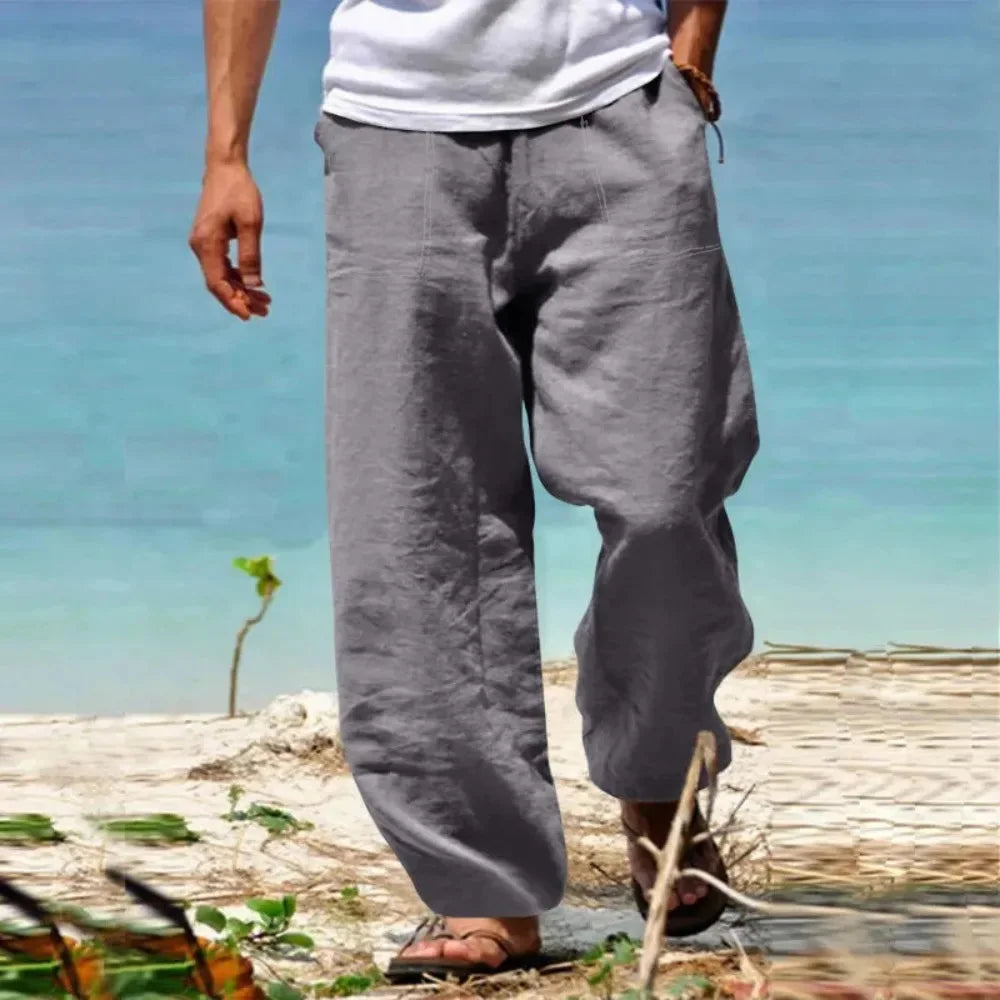 Men's Linen Cotton Pants Straight Leg Breathable Lightweight Beach Style Cozy Trousers Casual Spring Summer Pants