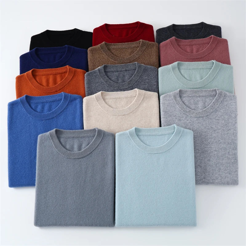 Autumn/Winter Men's 100% Pure Cashmere Pullover Business Casual Solid Knitted Sweater Loose Round Neck Tops Thick Warm Jumper