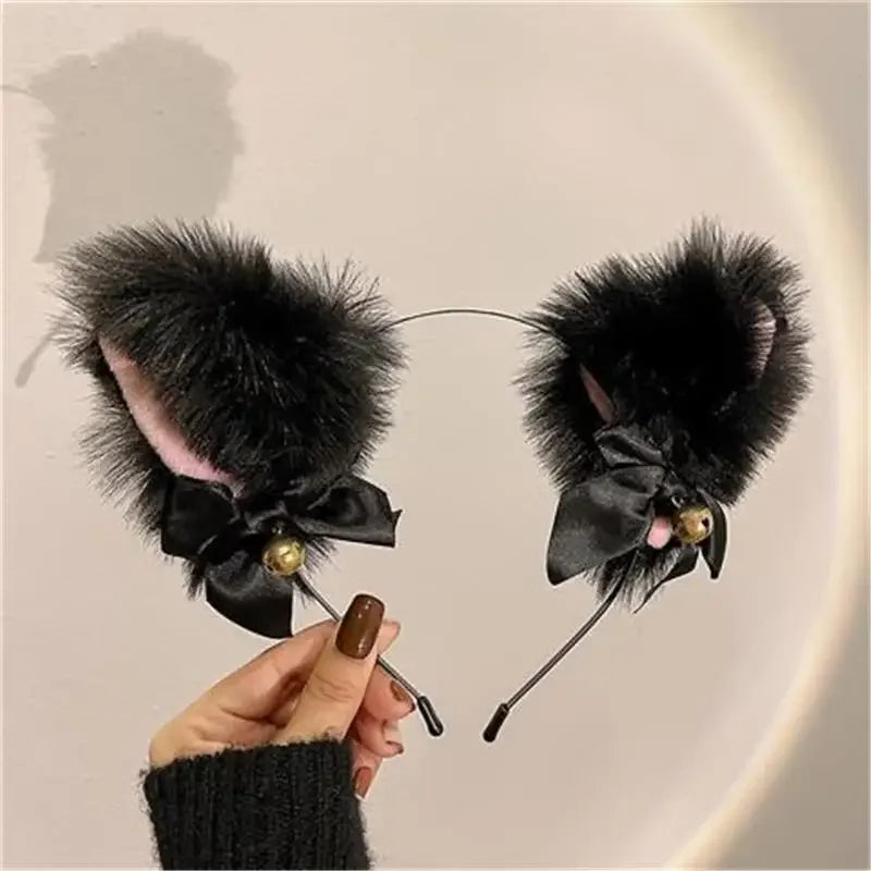 1/2PCS Plush Cat Ears Headband with Jingle Bells - Soft, Furry Cosplay Accessory for Halloween, Anime Parties & Photo Shoots.