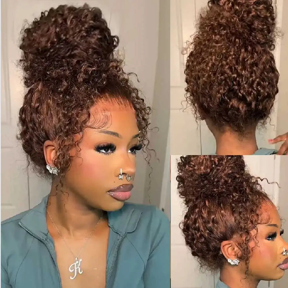 Water Wave 30 32 36Inch Invisible Strap 360 Full Lace Front Wig Chocolate Brown Deep Wave Frontal Wig Glueless Wig Human Hair