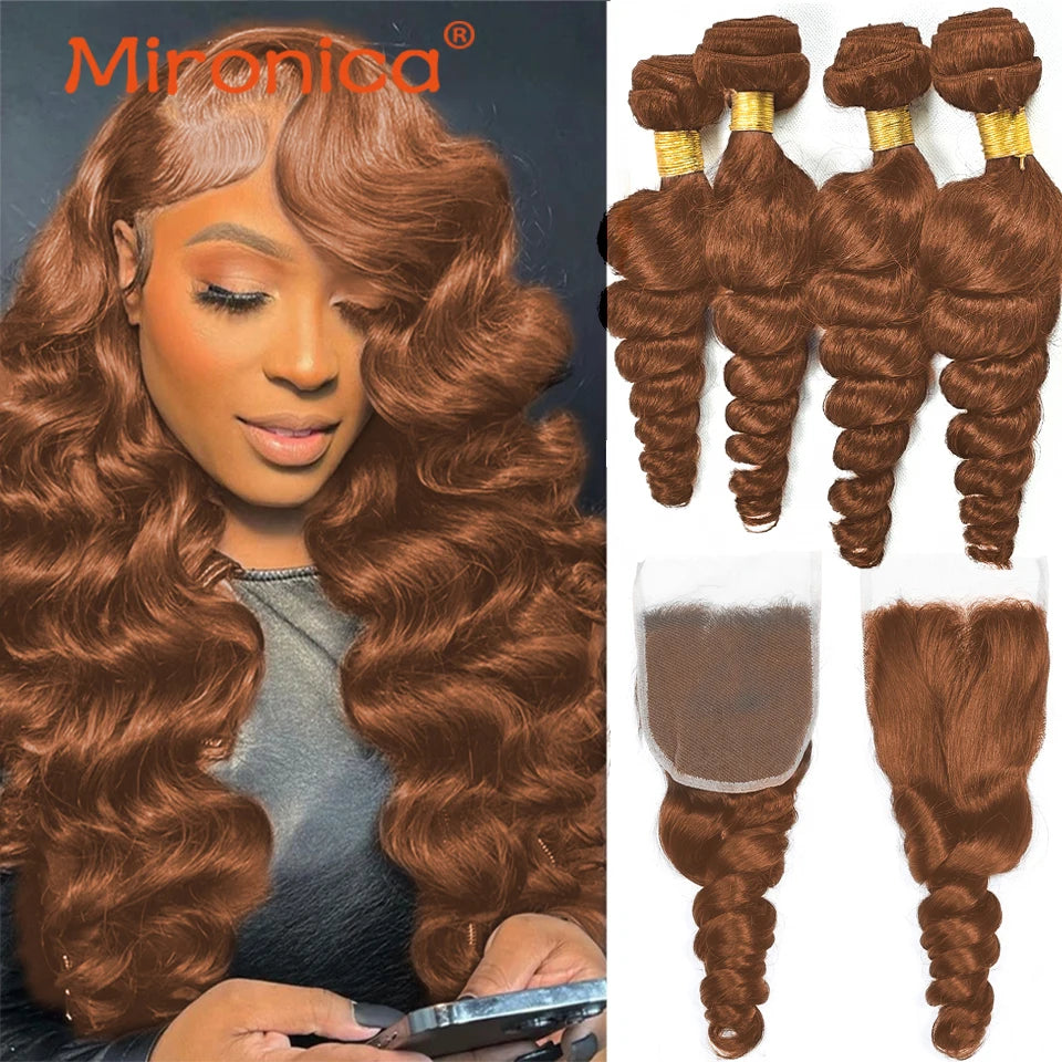 Loose Wave 30# Brown Human Hair  Bundles With 13X4 HD Closure Malaysian Virgin 12A Human Hair 3Bundles With Closure Raw Hair