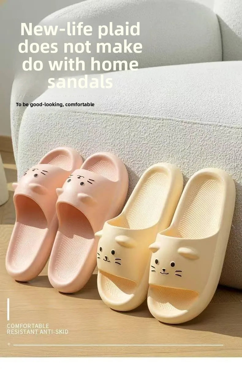 Printting Cute Cat Women Slippers Summer Indoor Soft Cartoon Sandals Bathroom Anti-slip Outdoor Comfy Men Leisure Shoes Couple