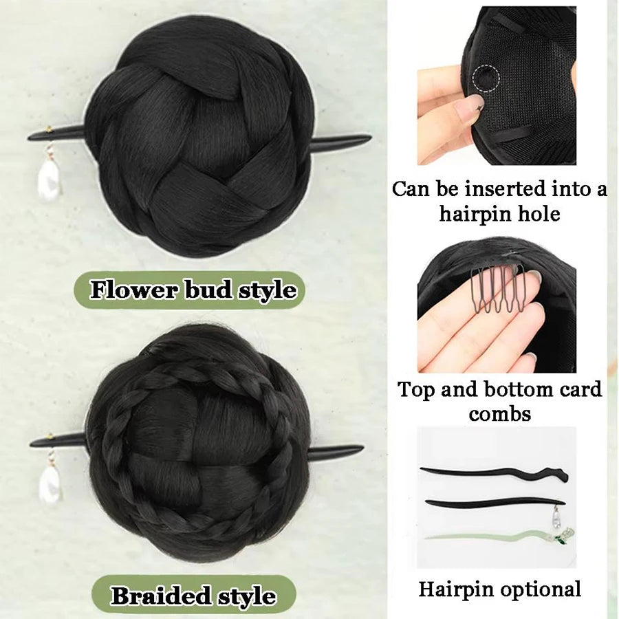 Synthetic Ball Head Wig Flower Bud Hair Hairpin Bun Back Head Pad Hair Bag Hanfu Ancient Style Cheongsam Bun Wig