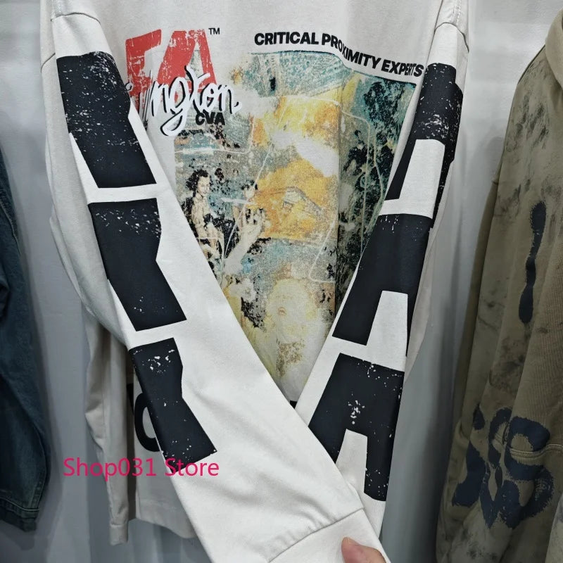 R123 Long Sleeve T Shirt Vintage Washed 100% Cotton Loose Fit Casual Mens Pullover  oversized t shirt