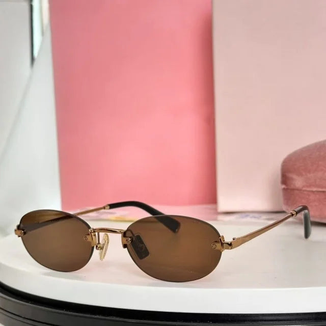New frameless oval women's small glasses sunglasses brand designer fashionable luxury girls travel driving party sunglasses