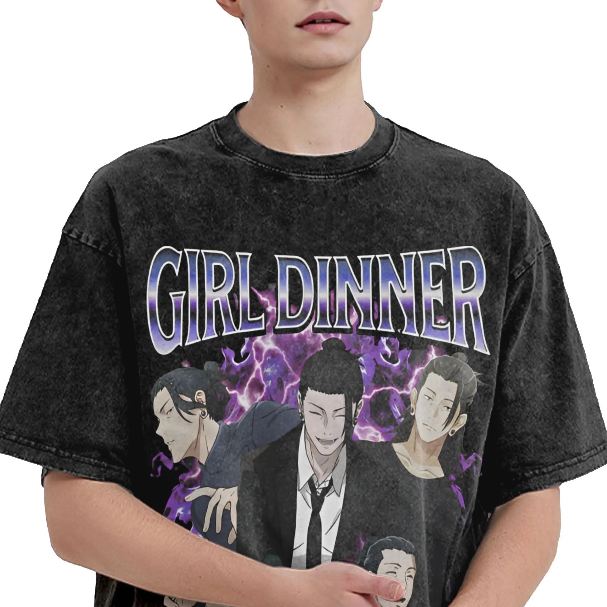 Suguru Geto anime girl dinner  Merch Washed T Shirt Men Women Streetwear Hip Hop T-Shirt Printed  Tee Shirt Cotton