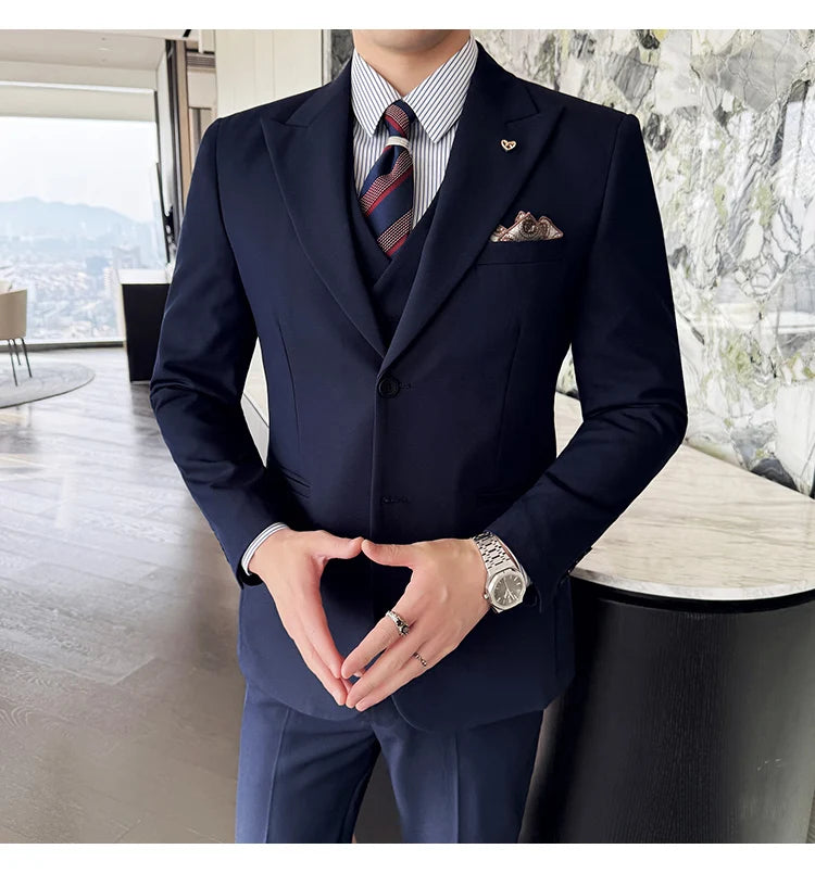 Slim-Fit Three-Piece Set Korean Style Two-Button Groomsmen Formal Wedding Business Suit Handsome Groom Best Man Dress High-