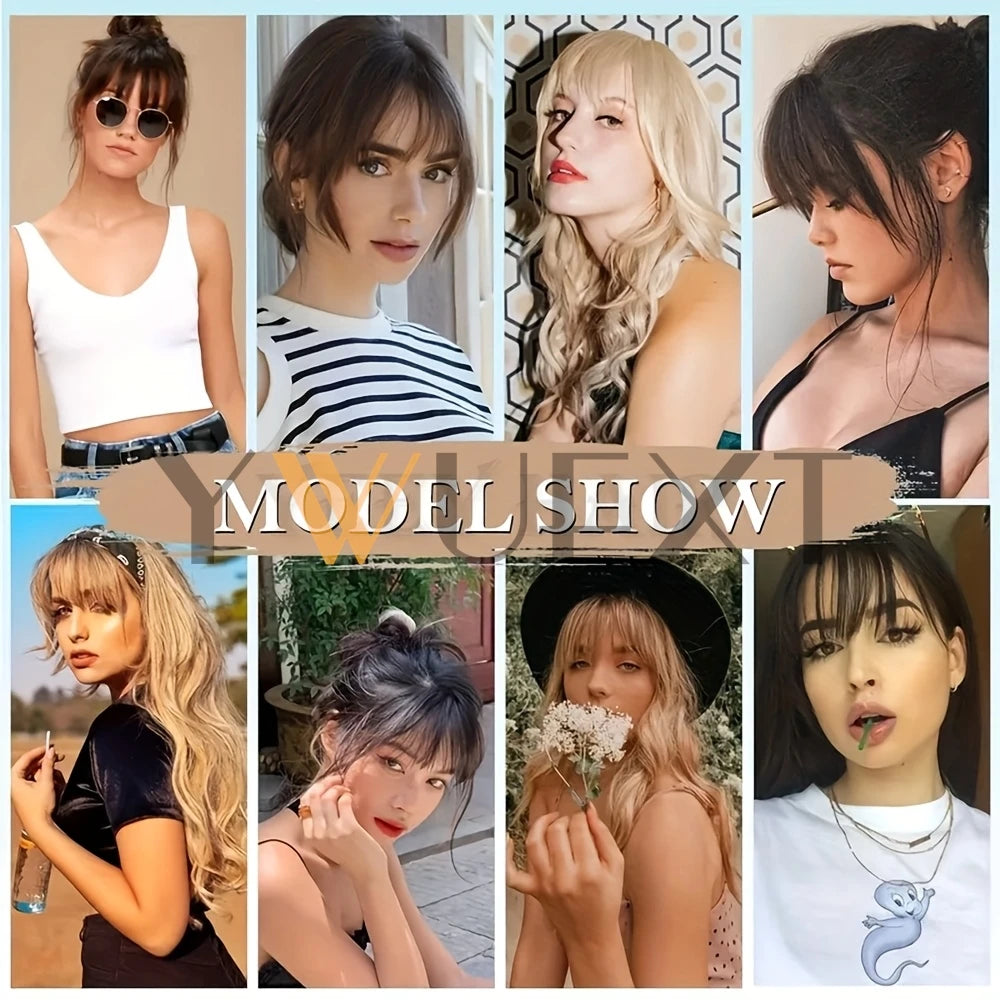 YWUEXT Blonde Clip-In Bangs Human Hair Pieces Real Natural Staight Hair 8 inch Bangs Clips in Fringe Bangs Hairpiece for Women