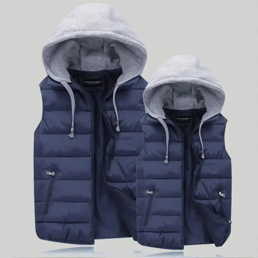 Men's Padded Vest Autumn Winter Hooded Jackets Outerwear Thick Warm Sleeveless Parka Coat Casual Men Clothing Male Slim Tops