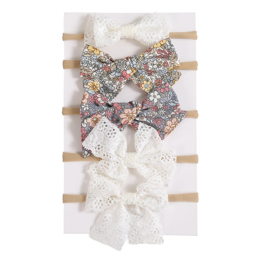 5Pcs/Lot Baby Headband for Baby Girls Soft Nylon Elastic Solid Color Hairband Print Hair Bow Kids Headwear Baby Hair Accessories