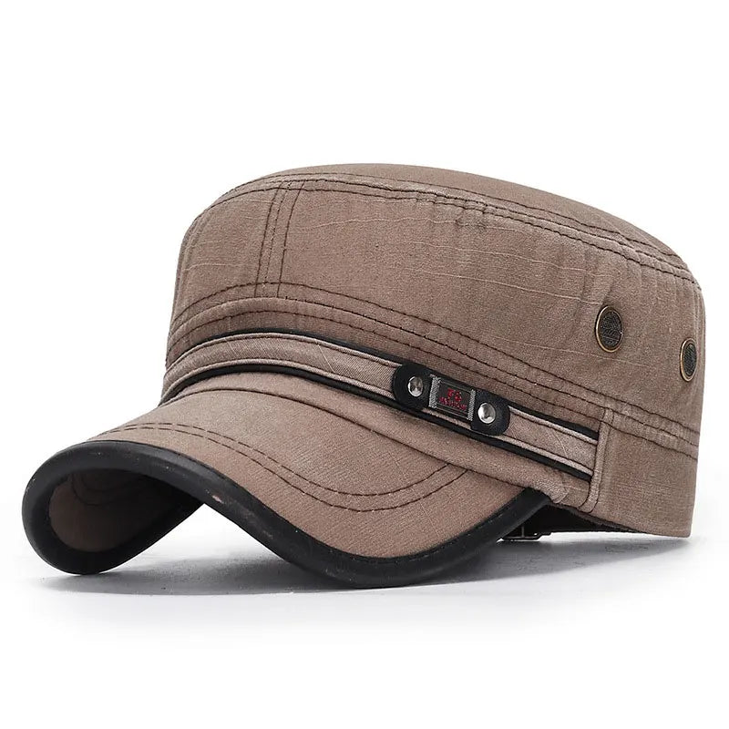 Unisex Baseball Cap Vintage Cadet Top Cap Washed Cotton Fashion Adjustable Flat Top Hat for Men Women