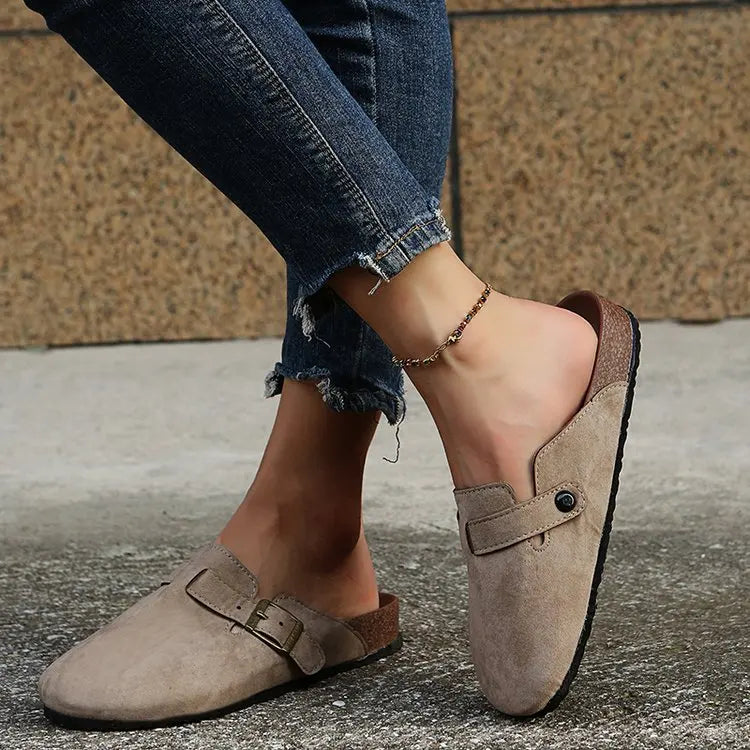 2026 Fashion Women Casual Faux Suede Slippers Wedges Heel Cork Mules Platform Clog Non Slip Sole Buckle Outdoor Home Shoes35--44