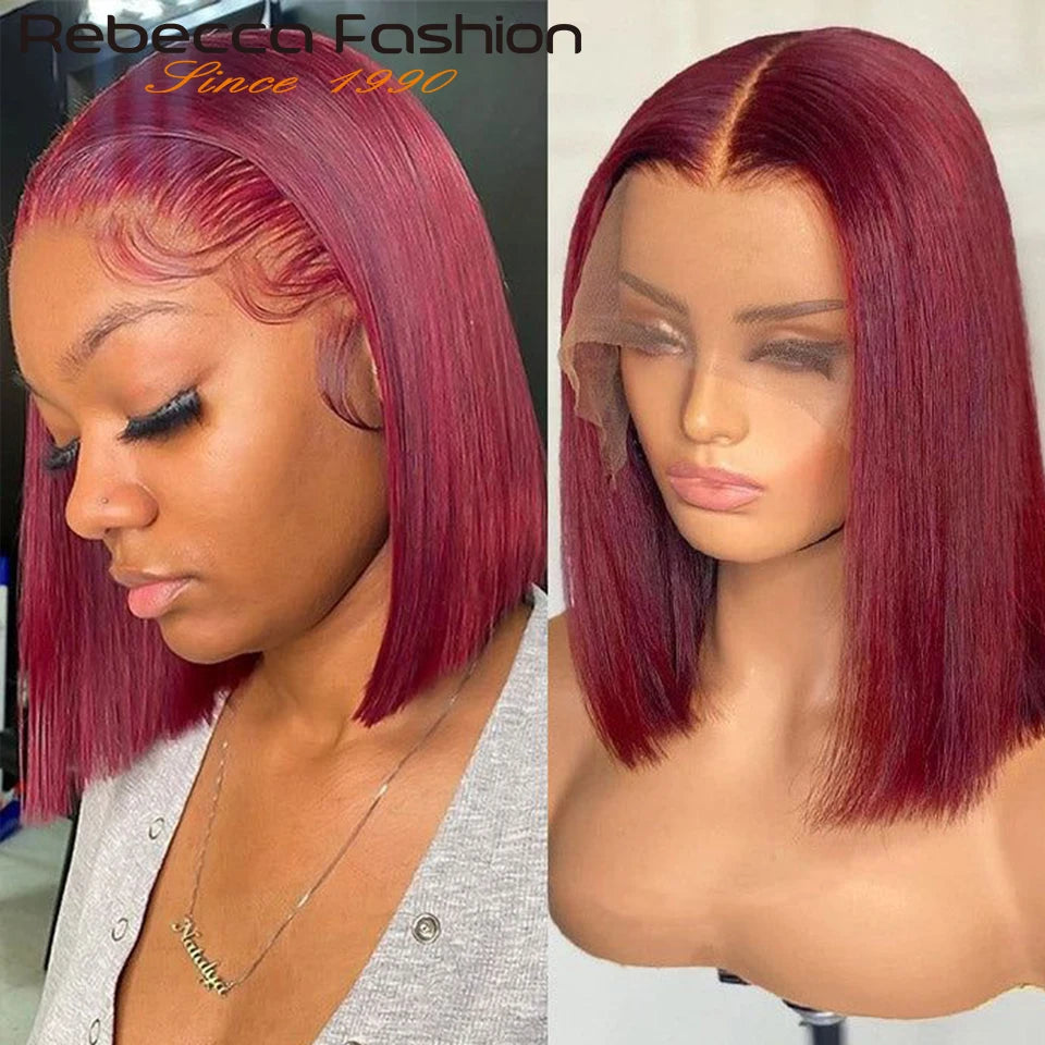 Straight Bob 100% Human Hair Lace Wig For Women Brazilian Remy Hair Middle Part Lace Easy Wear T Part Lace Wigs Clearance Sales