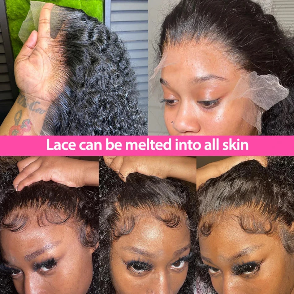 250 Density Glueless Kinky Curly Bob Wig Lace Frontal High Quality Wear And Go 100% Human Hair Wigs Pre Plucked 13X6 Deep Water