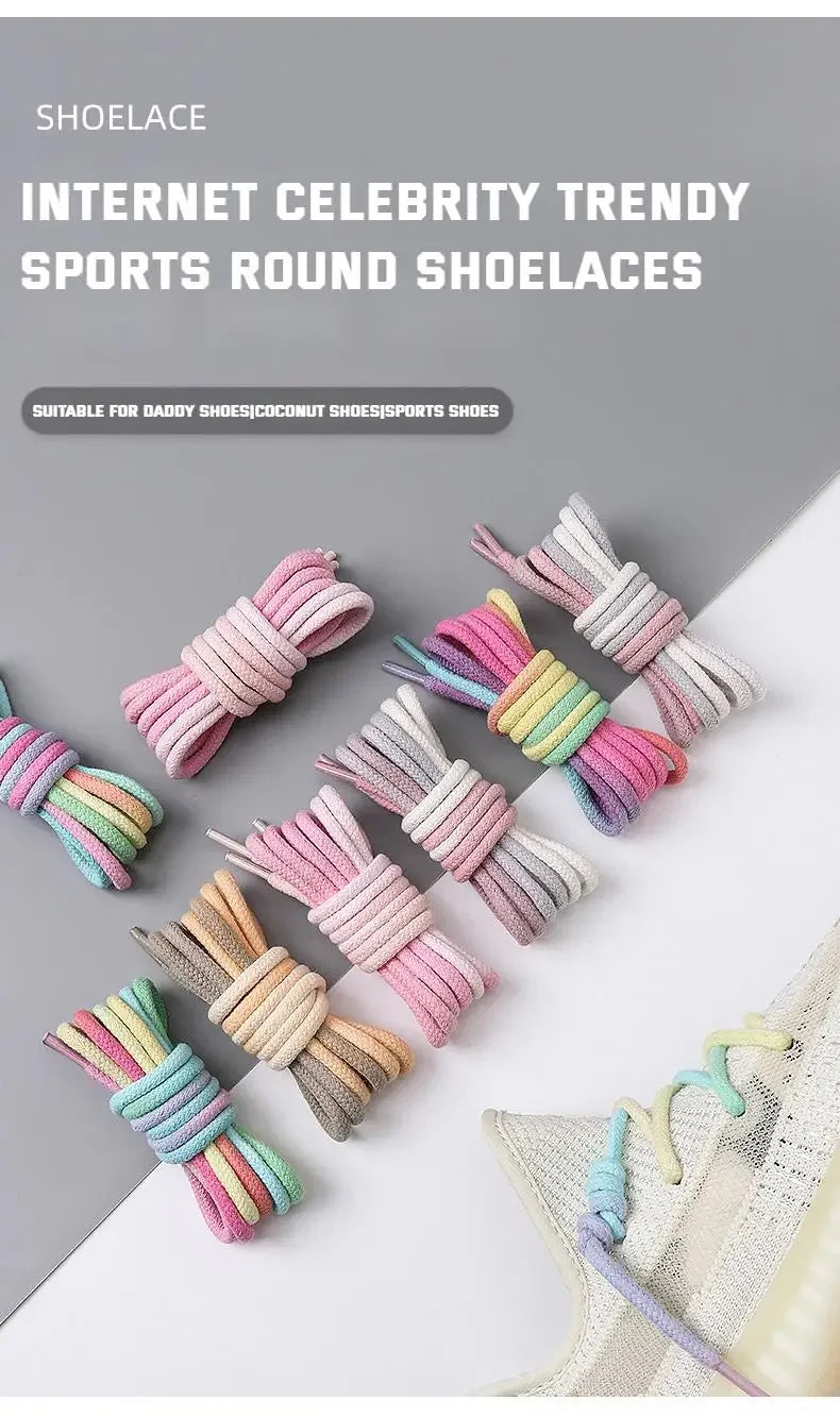 1Pair Colorful Round Shoelaces Rainbow Cotton Shoelace Running Sneakers Laces 80/100/120/140/160CM Shoe laces Shoes Accessories