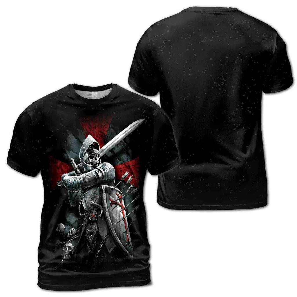 Men's Vintage Medieval Templars Graphic T-shirt Classic Cool Design Short Sleeved Retro Tees Casual O-neck Loose Simple T Shirts