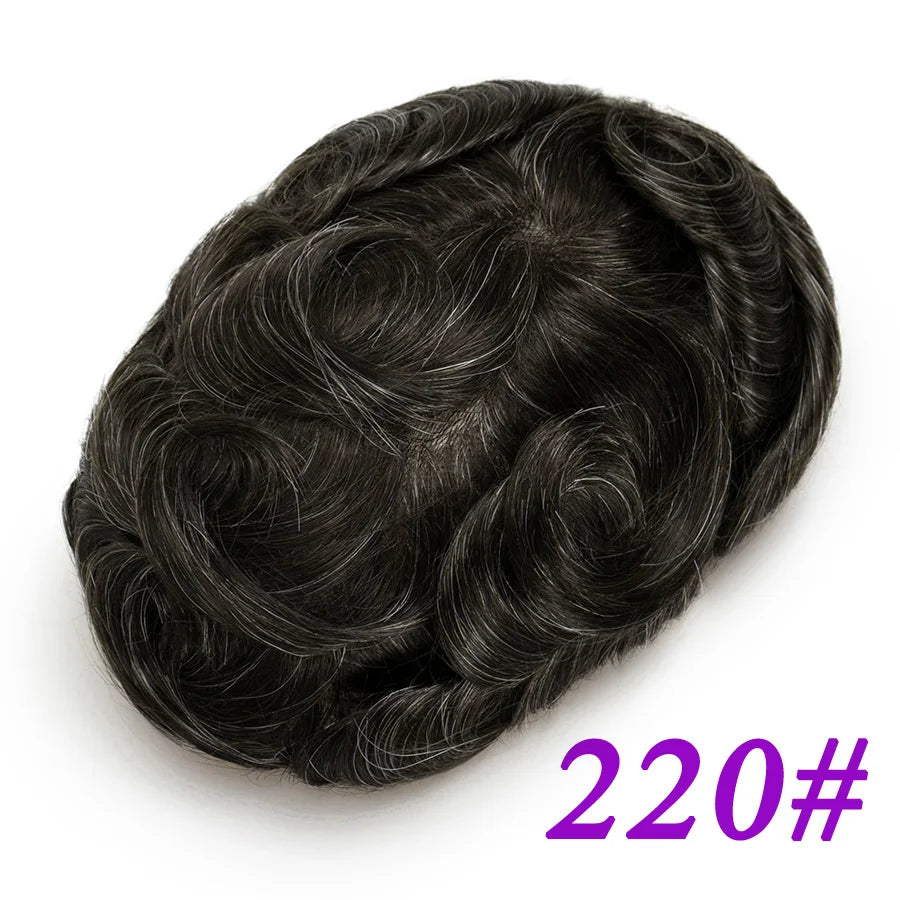 Men Toupees Real Hair Replacement Systems Thin Skin base Indian Human Remy Hair Toupee with Tapes Hairpiece Male Wig Touchcolor