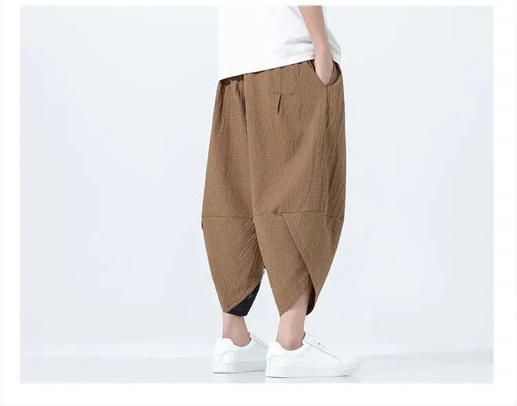 Summer Shorts Men Japanese Style Retro Comfortable Breathable Beach Pants Men Elastic Waistband Thin Loose Harun Casual Trousers