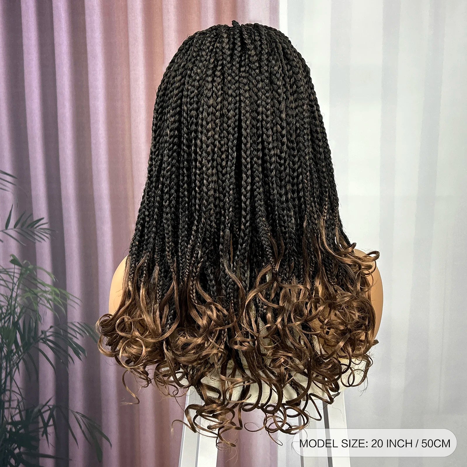 Ombre Synthetic Lace Front Square Knotless Box Braided Wig with Wavy Ends Lace Frontal Braids Wig with Baby Hair for Black Women