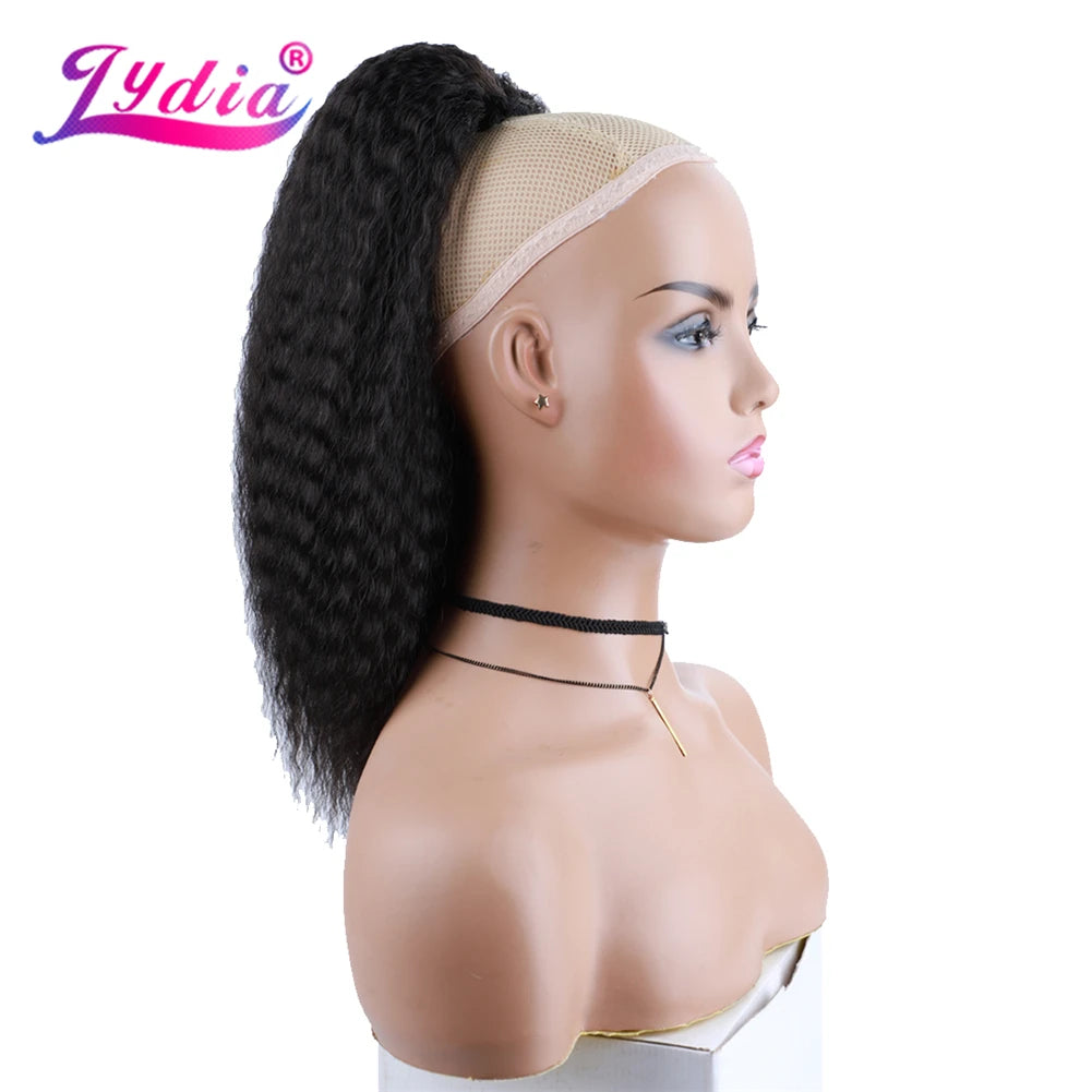 Lydia Short Hairpieces Synthetic 14" Kinky Straight Hair With Plastic Combs Drawstring Ponytail Extension Water Wavy Loose Curly