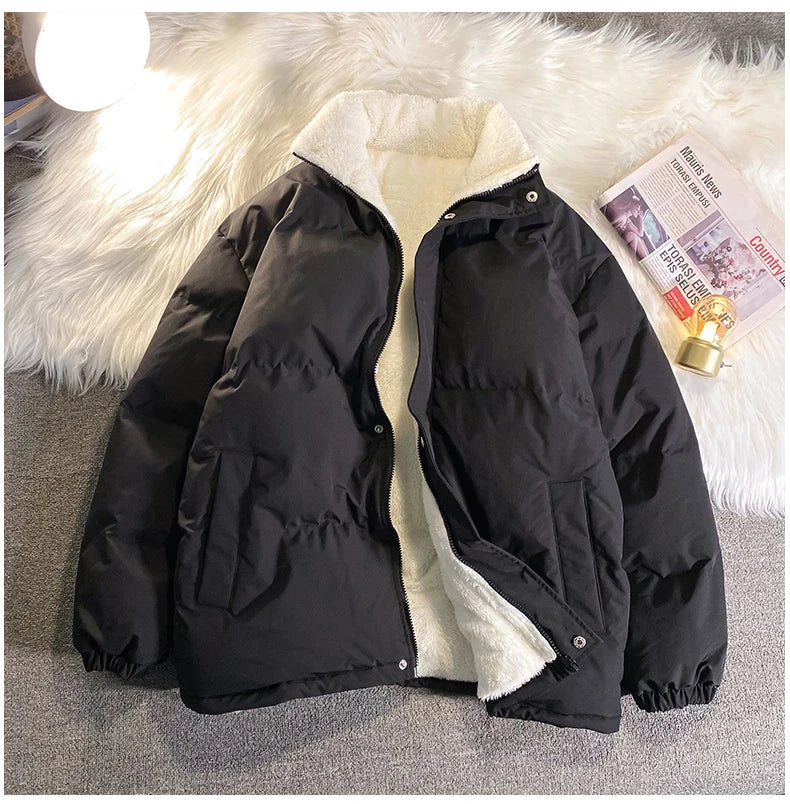 Warm Fleece Winter Lined Puffer Jackets Men Thick Parkas Casual Man Padded Down Outwear Zipper Long Sleeve Outdoor Couple Coat