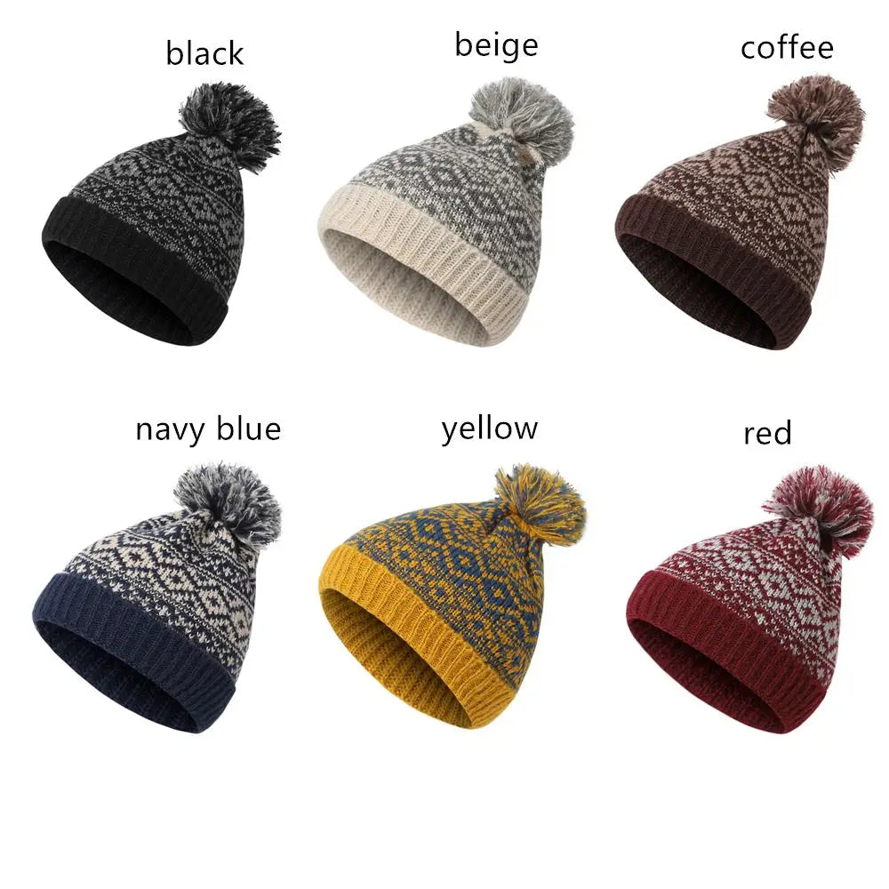 Ourdoor Winter Warm Mens Pom Pom Hat Knitted Beanie Cap Cable Bobble Hat Pom Wooly Cap