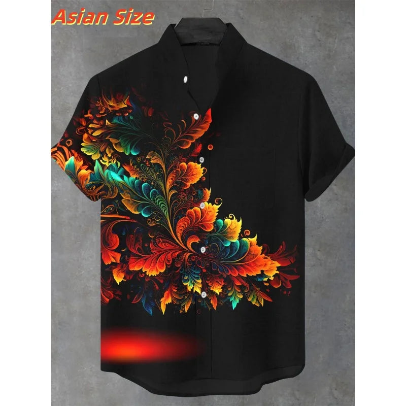 Dreamy Village Pattern Lapel Shirt For Men Flower Bird Boat 3D Printed Hawaiian Shirts Fashion Short Sleeve Tops Button Blouse