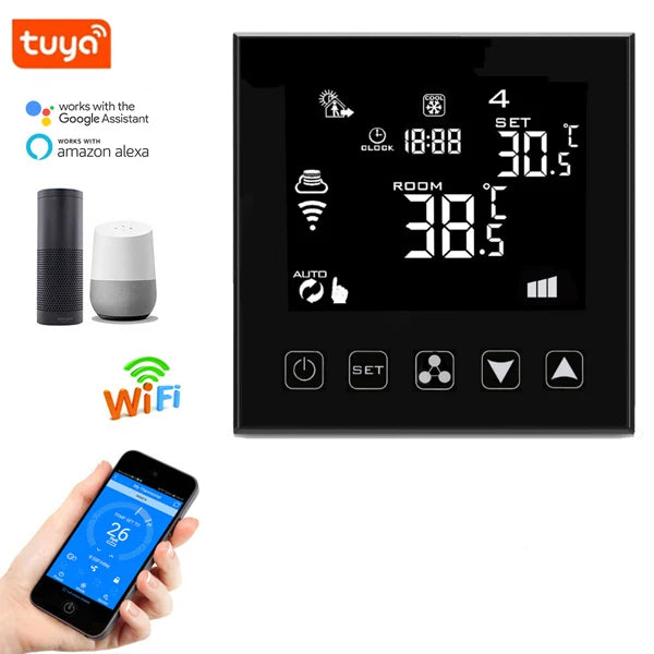 Tuya Smart Thermostat Cooling Heating 3 Speed Fan WiFi Room Thermostat for Central Air Conditioner Fan Coil Unit