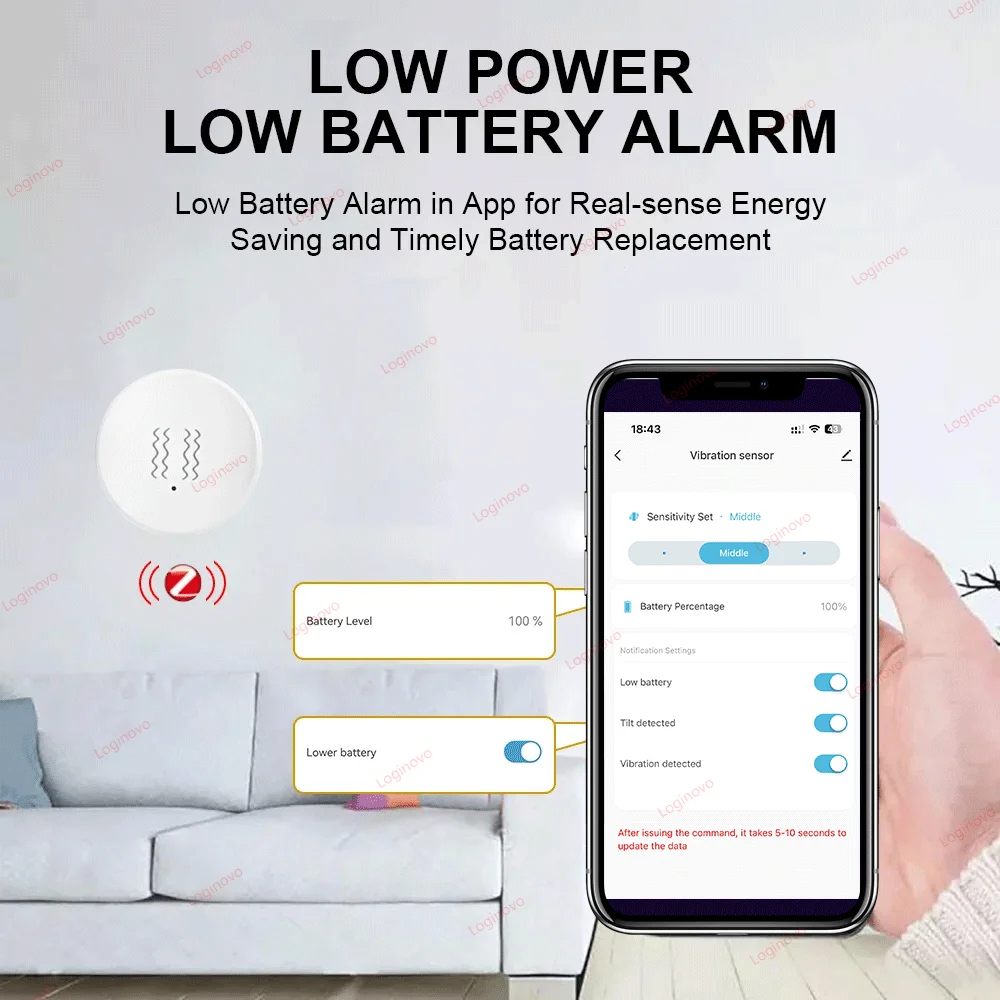 Zigbee Smart Life Vibration Sensor Detection Tilt XYZ Axis Sensor Tuya App Notification Real-Time Motion Shock Alarm Record
