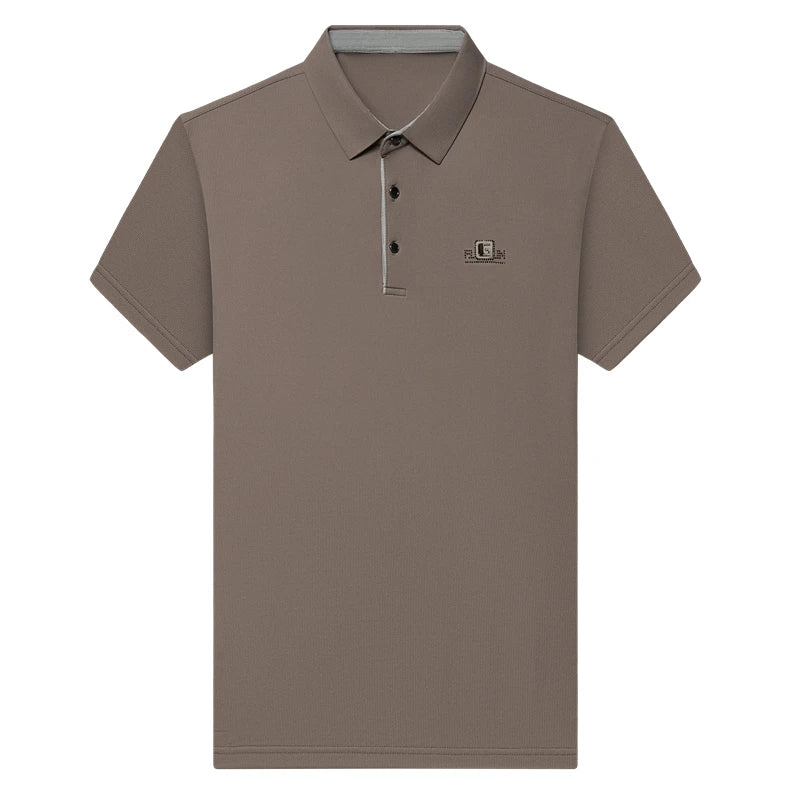 New Men's Business Casual Short Sleeved Shirt with Badge Solid Color Polo Shirt Fashionable Breathable Comfortable Versatile Top
