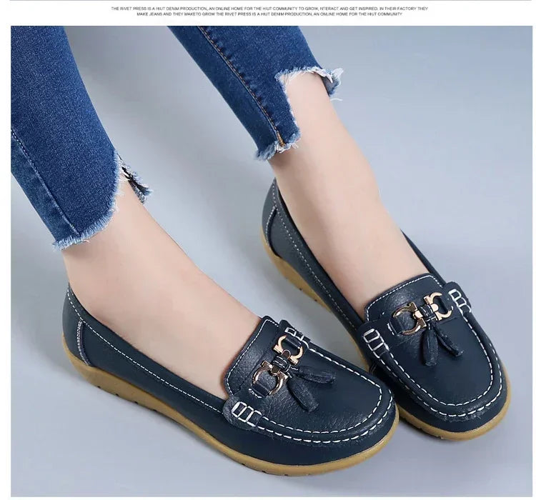 Spring Summer Breathable Casual Loafers For Women Platform Leather Comfort Wedge Moccasins Ladies Vulcanized Sneakers 44