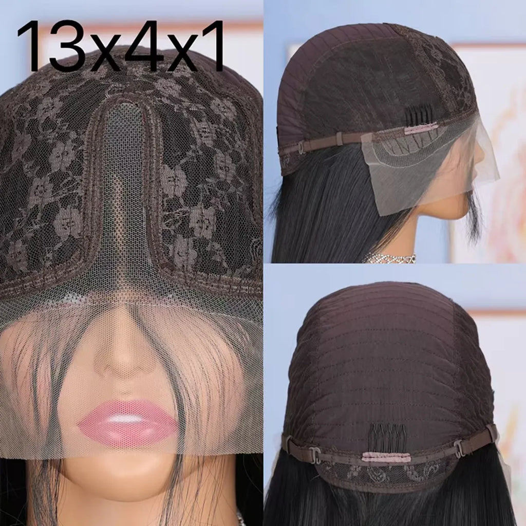 Straight Black Color Soft Synthetic 13X4X1 HD Lace Frontal Wig For Black Women Prepucked Bleach Knots Glueless Wig Daily Party