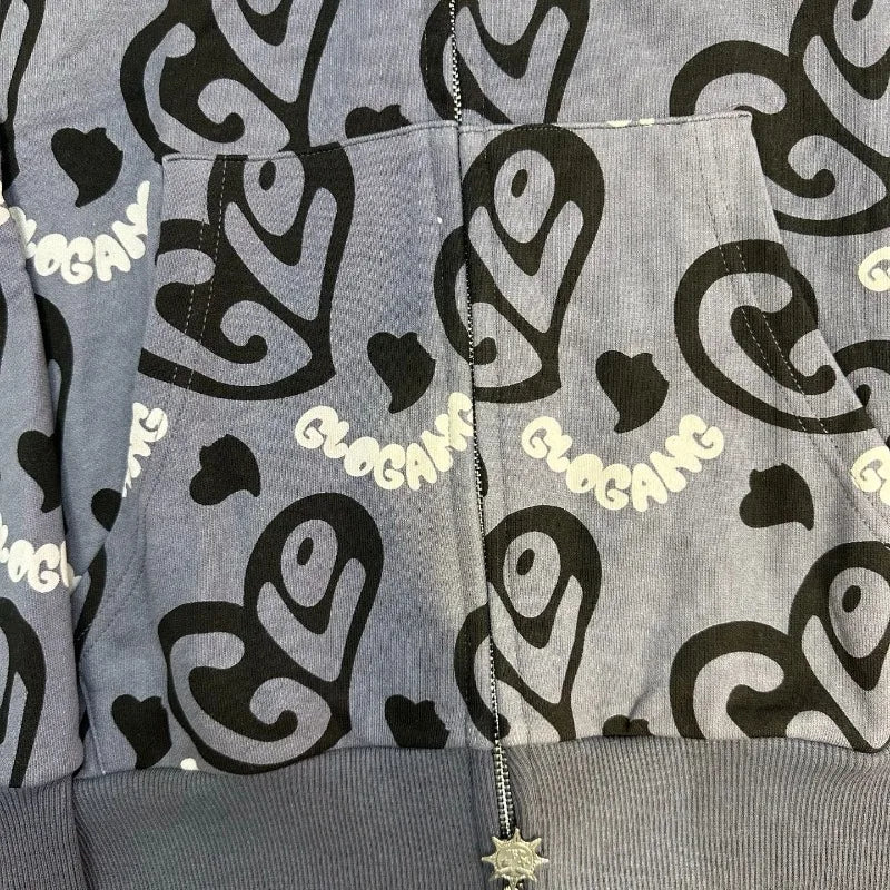 Unisex Glo Gang Zip Hoodie Cartoon Graphic Print Street Style Cozy Casual Wear