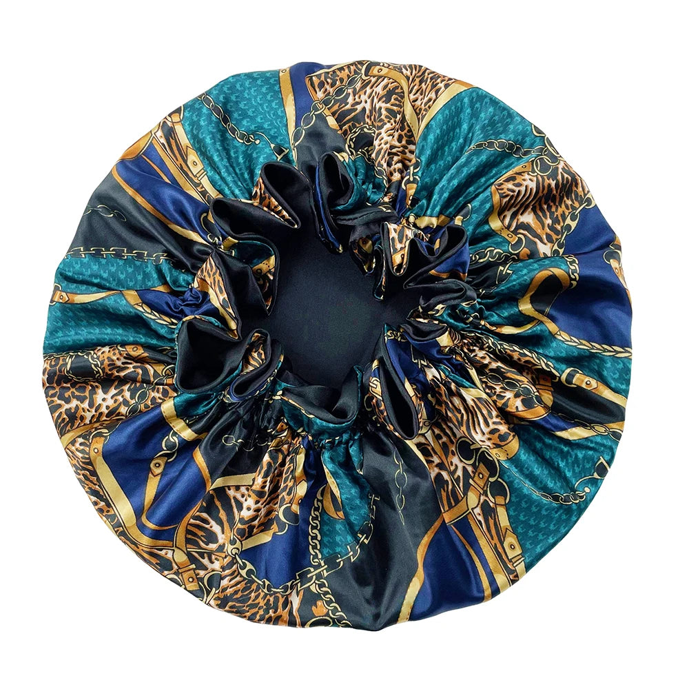 New Solid Women Satin Bonnet Fashion Stain Silky Big Bonnet for Lady Sleep Cap Headwrap Hat Hair Wrap Accessories Wholesale